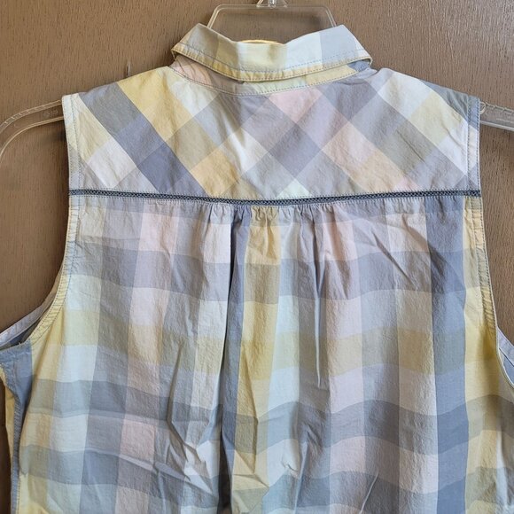 Woolrich Pastel Plaid Sleeveless Blouse Cotton/Spandex‎ Sz M - Picture 5 of 15
